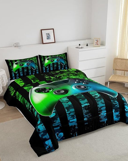 Gamer Comforter Set Queen Kids Boys Teens Usa Flag Stars Down Comforter Gaming Comforter Gamer Room Decor Camo Video Game Bedding Set, Gamepad Console Duvet, Youth Young Man Quilt, Grunge Style - LeafyLoom