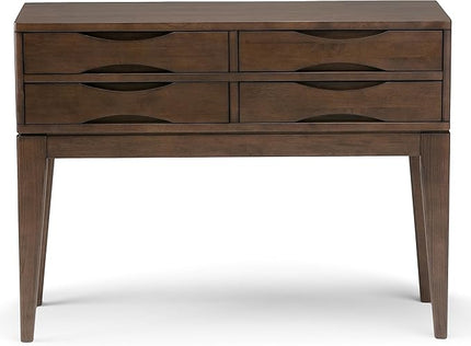 SIMPLIHOME Harper SOLID WOOD 40 inch Wide Mid Century Modern Hallway Console Sofa Entryway Table in Walnut Brown with Storage, 4 Drawers , for the Living Room, Entryway and Bedroom - LeafyLoom