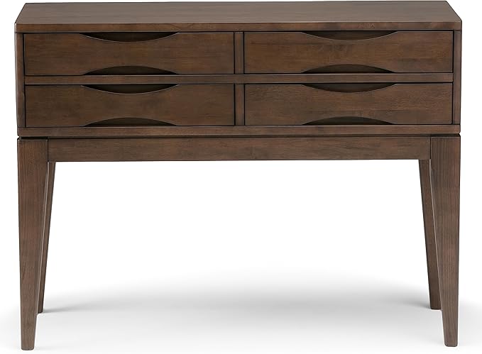 SIMPLIHOME Harper SOLID WOOD 40 inch Wide Mid Century Modern Hallway Console Sofa Entryway Table in Walnut Brown with Storage, 4 Drawers , for the Living Room, Entryway and Bedroom - LeafyLoom