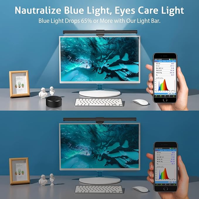 OOWOLF Monitor Light Bar with Remote Screen Light Bar,CRI≥95 Desk Lamp for Eye-Caring,No Glare,Dual Light,Filter Blue-Light,3-Color Mode,Memory Dimming,e-Reading Task Lamp,Computer Light for Desk - LeafyLoom