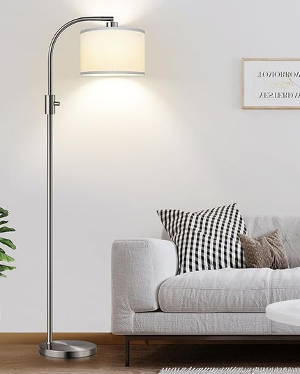 【Upgraded】 Dimmable Floor Lamp, 1200 Lumens LED Bulb Included, Gold Arc Floor Lamps for Living Room Modern Standing Lamp with Linen Shade, Tall Lamp for Living Room Bedroom Office Reading Room Nursery - LeafyLoom