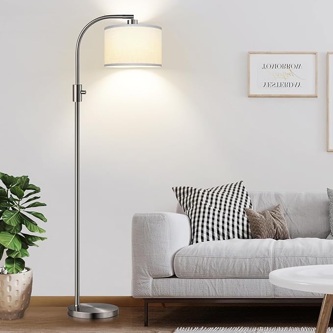 【Upgraded】 Dimmable Floor Lamp, 1200 Lumens LED Bulb Included, Gold Arc Floor Lamps for Living Room Modern Standing Lamp with Linen Shade, Tall Lamp for Living Room Bedroom Office Reading Room Nursery - LeafyLoom