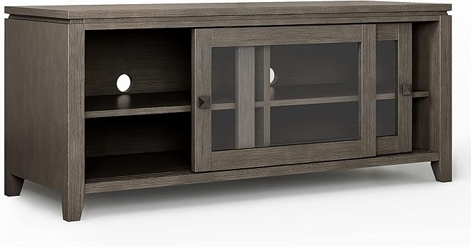 SIMPLIHOME Cosmopolitan SOLID WOOD 48 Inch Wide Contemporary TV Media Stand in Farmhouse Grey for TVs up to 55 Inches, For the Living Room and Entertainment Center - LeafyLoom