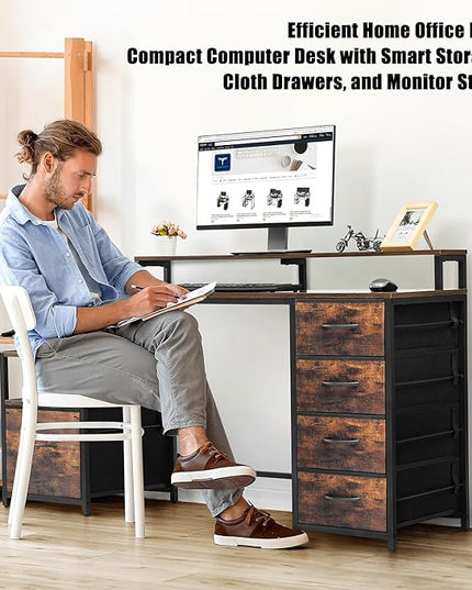 TOPSKY Compact Computer Desk with Storage Shelf/Cloth File Drawer for Letter Size/Monitor Stand Study Table for Home Office (Bamboo, 61.6 inch) - LeafyLoom
