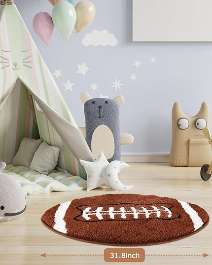 Cool Football Rug for men room decor-32"x 20" Non Slip kid Rug for Aesthetic bathroom & area rugs fun Decor Microfiber Fluffy Rug for y2k Room Decor-Cute Rug - LeafyLoom