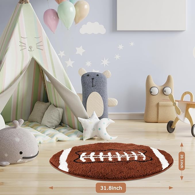 Cool Football Rug for men room decor-32"x 20" Non Slip kid Rug for Aesthetic bathroom & area rugs fun Decor Microfiber Fluffy Rug for y2k Room Decor-Cute Rug - LeafyLoom