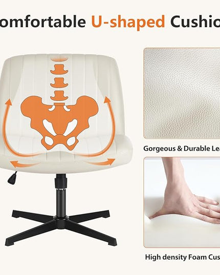 Sweetcrispy Office Chair No Wheels - Armless Desk Chair No Wheels Cross Legged Office Chair Wide Swivel Home Office Desk Chairs - LeafyLoom