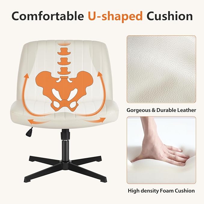 Sweetcrispy Office Chair No Wheels - Armless Desk Chair No Wheels Cross Legged Office Chair Wide Swivel Home Office Desk Chairs - LeafyLoom