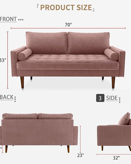 Velvet Furniture for Small Spaces, Mid-Century Modern Loveseats for Living Room, Love Seat Couch Sofas, 70 Inches, Rose - LeafyLoom