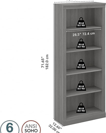 Bush Furniture Saratoga Tall 5 Shelf Bookcase in Modern Gray - LeafyLoom