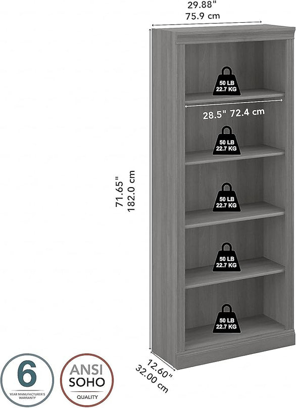 Bush Furniture Saratoga Tall 5 Shelf Bookcase in Modern Gray - LeafyLoom