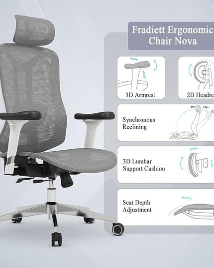 Ergonomic Office Chair: Seat Depth Adjustable Office Chair with 3D Lumbar Support, Ergonomic Computer Chair with Headrest, Home Office Desk Chair with 3D Armrest, Tilt Function - LeafyLoom