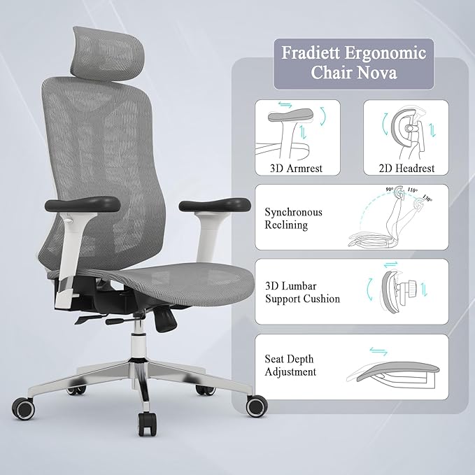 Ergonomic Office Chair: Seat Depth Adjustable Office Chair with 3D Lumbar Support, Ergonomic Computer Chair with Headrest, Home Office Desk Chair with 3D Armrest, Tilt Function - LeafyLoom