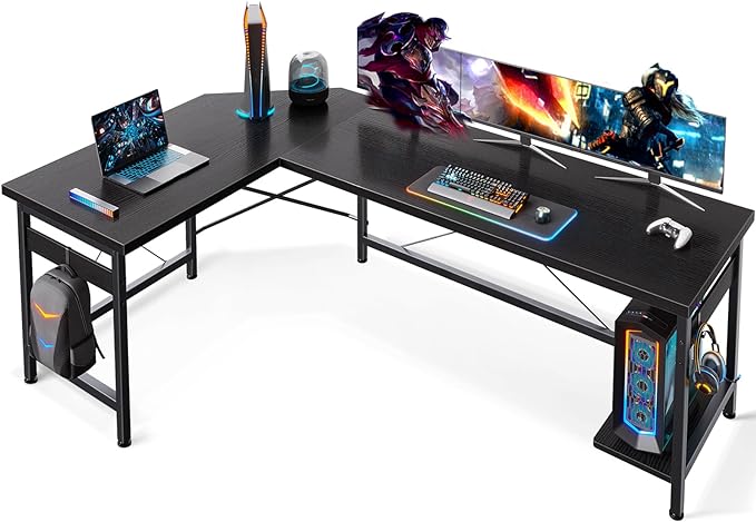 Coleshome 66" L Shaped Gaming Desk, Corner Computer Desk, Sturdy Home Office Computer Table, Writing Desk, Larger Gaming Desk Workstation, Black - LeafyLoom