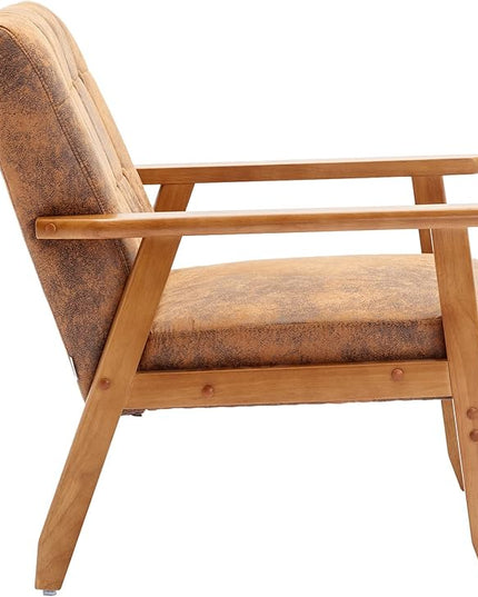 Mid-Century Accent, Modern Single Armchair, Upholstered Leisure Lounge Chair wth Solid Wood Armrest and Feet for Living Room, Bedroom, Office, Coffee - LeafyLoom