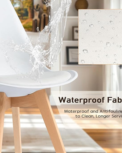 CangLong, White Modern Set, Shell Chair with Wood Legs for Kitchen, Dining, Living Room-Set of 4, Pack of 4 - LeafyLoom