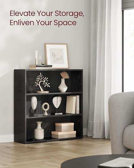 VASAGLE Bookshelf, 31.5 Inches Wide, 3-Tier Open Bookcase with Adjustable Storage Shelves, Floor Standing Unit, Ebony Black ULBC173T56 - LeafyLoom