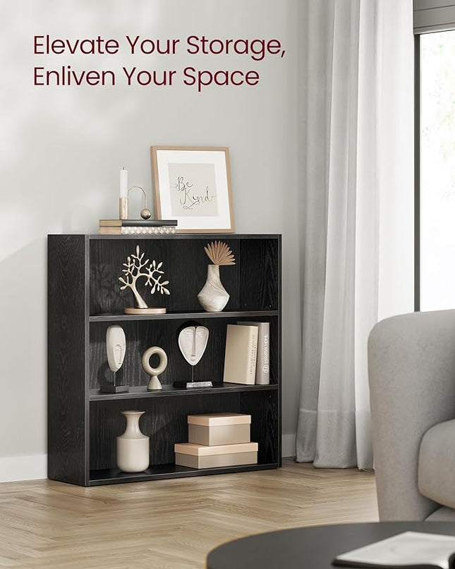 VASAGLE Bookshelf, 31.5 Inches Wide, 3-Tier Open Bookcase with Adjustable Storage Shelves, Floor Standing Unit, Ebony Black ULBC173T56 - LeafyLoom