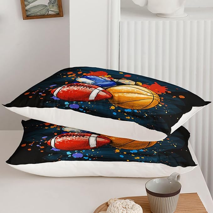 Axolotl Ball Game Bedding Set Full,Basketball Comforter Set Sports Bedding,Volleyball Comforter Set Soccer Bedding,Football Comforter Colorful Grunge Style for Kids Boys Teens,1 Quilt 2 Pillowcases - LeafyLoom