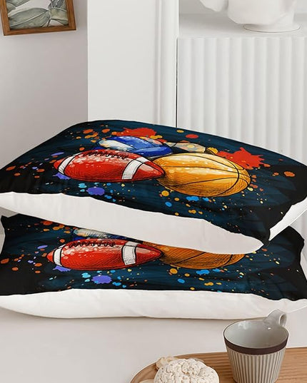 Axolotl Ball Game Bedding Set Twin,Basketball Comforter Set Sports Bedding,Volleyball Comforter Set Soccer Bedding,Football Comforter Colorful Grunge Style for Kids Boys Teens,1 Quilt 2 Pillowcases - LeafyLoom