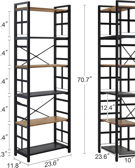 HOMBAZAAR Bookshelf,6 Tier Tall Bookshelf with Metal Frame,Open Bookshelves and Bookcases,Industrial Book Shelf for Living Room,Home Office and Bedroom,Rustic Brown - LeafyLoom