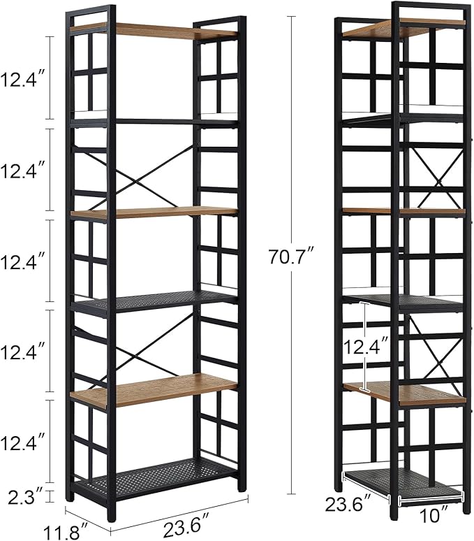 HOMBAZAAR Bookshelf,6 Tier Tall Bookshelf with Metal Frame,Open Bookshelves and Bookcases,Industrial Book Shelf for Living Room,Home Office and Bedroom,Rustic Brown - LeafyLoom