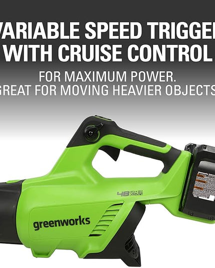 Greenworks 48V (2 x 24V) Cordless Axial Leaf Blower (125 MPH / 515 CFM / 125+ Compatible Tools), (2) 2.0Ah Batteries and Dual Port Charger Included - LeafyLoom