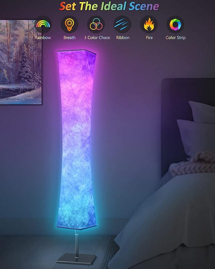 Torchlet RGB Led Smart Lamp Alexa APP Control, Color Changing Modern Floor Standing Lamp with DIY Mode, Music Sync and White Fabric Shade for Living Room Bedroom Game Room - LeafyLoom