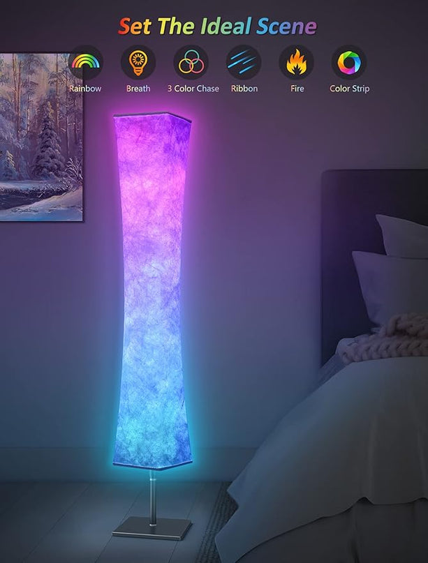 Torchlet RGB Led Smart Lamp Alexa APP Control, Color Changing Modern Floor Standing Lamp with DIY Mode, Music Sync and White Fabric Shade for Living Room Bedroom Game Room - LeafyLoom