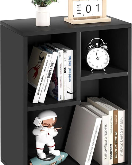 VECELO Small Bookshelf, 3 Cube Shelf, Fits Tallest Hardcovers, Horizontal Available, Short Bookcase for Small Spaces, Matte Black - LeafyLoom