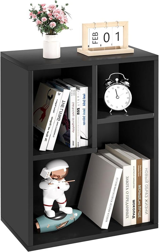 VECELO Small Bookshelf, 3 Cube Shelf, Fits Tallest Hardcovers, Horizontal Available, Short Bookcase for Small Spaces, Matte Black - LeafyLoom