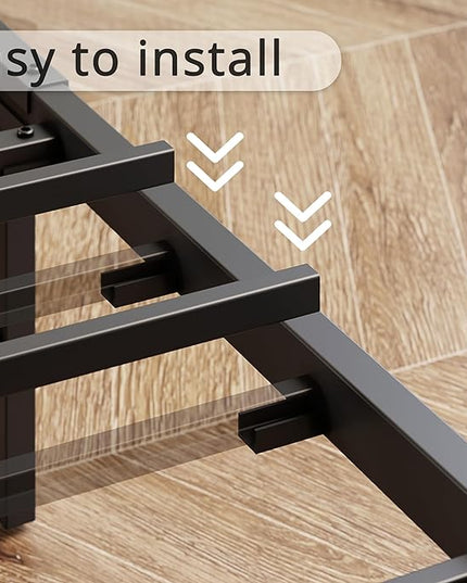 LIKIMIO Full Size Bed Frame, Storage Headboard with Charging Station, Solid and Stable, Noise Free, No Box Spring Needed, Easy Assembly (Vintage and Black) - LeafyLoom