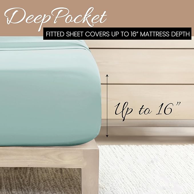 Linen Market Bed Sheets for Queen Size Bed (Aqua) - Sleep Better Than Ever with These Soft and Cooling Queen Sheets - Deep Pocket Fits 16" Thick Beds - 4 Piece Queen Sheet Set - LeafyLoom