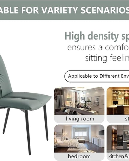 YOUTASTE Dining Chairs Set of 2 Mid Century Modern Upholstered Leather Kitchen Chairs Soft Padded Side Chairs Dinner Chairs with Metal Legs for Living Room Bedroom, Blue Gray - LeafyLoom