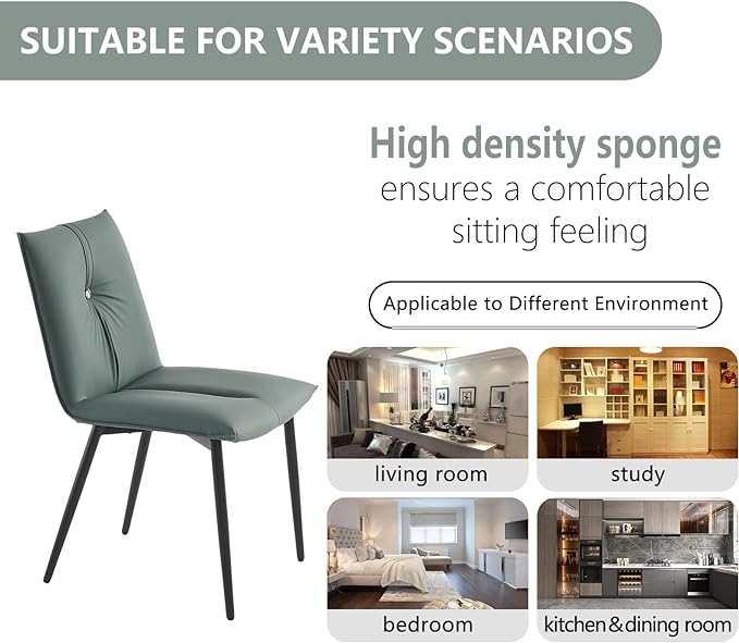 YOUTASTE Dining Chairs Set of 2 Mid Century Modern Upholstered Leather Kitchen Chairs Soft Padded Side Chairs Dinner Chairs with Metal Legs for Living Room Bedroom, Blue Gray - LeafyLoom