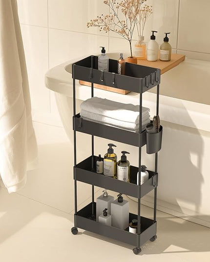 Pipishell Slim Storage Cart with Wheels, Bathroom Cart Organizer Bathroom Storage Small, Rolling Cart for Bathroom, Laundry Room, Kitchen, Narrow Space, Black PIUC05 - LeafyLoom