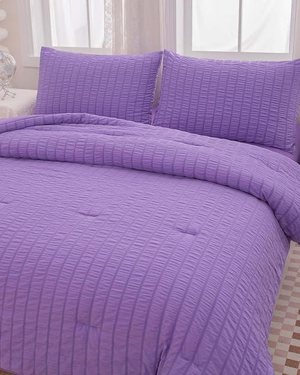 King Bed in a Bag Purple Seersucker Comforter Set 3-Pieces Microfiber Lightweight Comforter All Season Bedding Sets with 2 Pillowcases…… - LeafyLoom