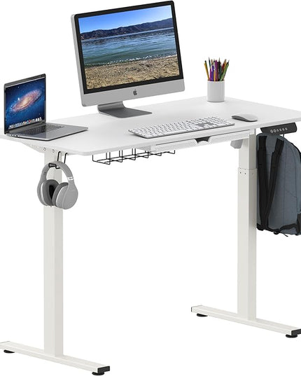SHW Memory Preset Electric Height Adjustable Standing Desk, 48 x 24 Inches, White - LeafyLoom