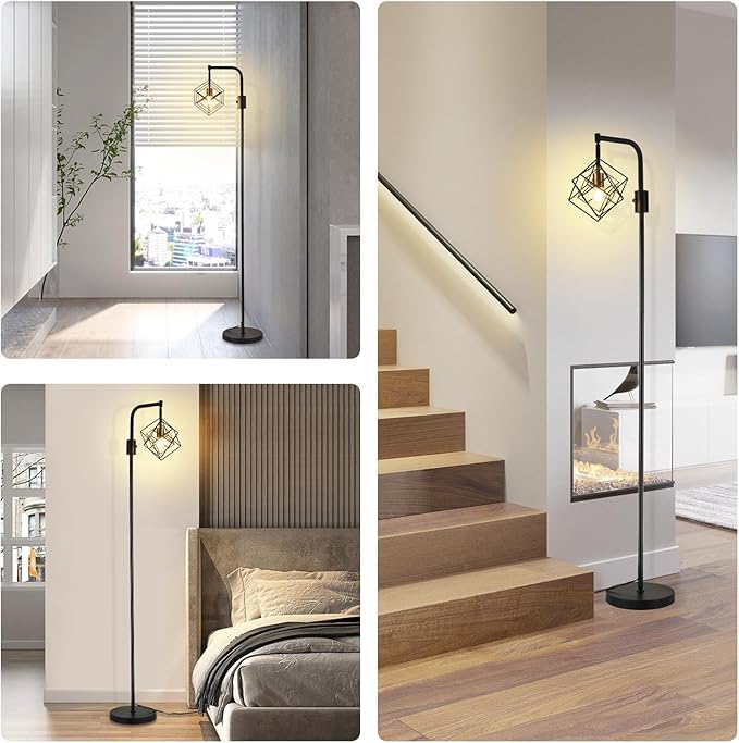 Dimmable Farmhouse Floor Lamp for Living Room, 1 Light Rustic Standing Tall Lamp, Modern Bright Floor Lamp, Industrial Standing Lamp for Bedroom, Tall Pole Lamps Office, LED Bulbs Included. - LeafyLoom