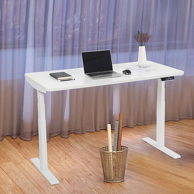 55“*27.5”Height Adjustable Electric Standing Desk with Storage Sit Stand Desk Computer Desk Home Office Desk Memory Controller by BOSCH Motor by BOSCH (Wood/White Frame 55 * 27.5) - LeafyLoom