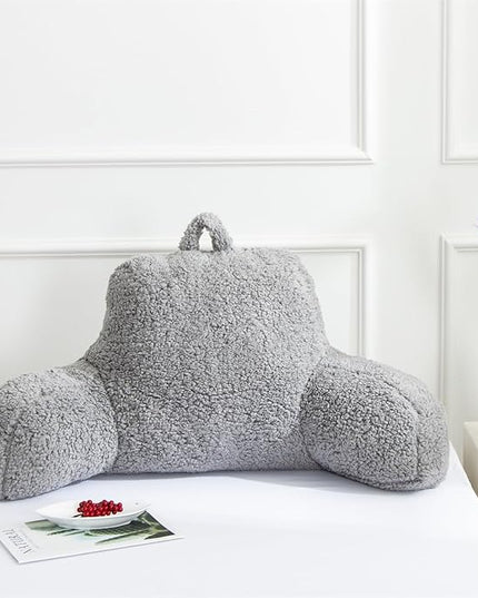 A Nice Night Sherpa Fleece Flannel Reading Pillow Bed Wedge Adult Backrest with Arms Back Support for Sitting Up in Bed/Couch,Grey,Large - LeafyLoom