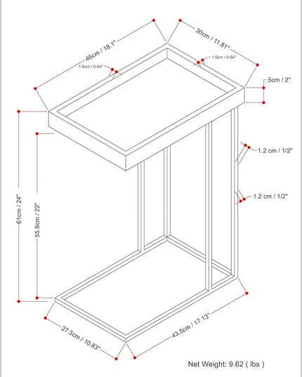 SIMPLIHOME Gallagher SOLID MANGO WOOD and Metal Wide Rectangle Industrial C Side Table Fully Assembled for The Living Room and Bedroom, 12 inch, Walnut Brown - LeafyLoom