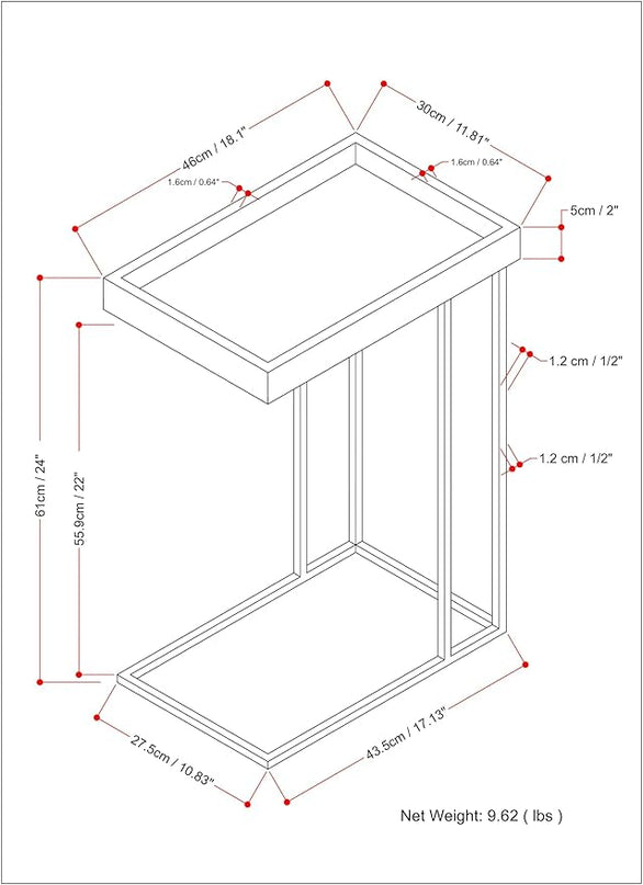 SIMPLIHOME Gallagher SOLID MANGO WOOD and Metal Wide Rectangle Industrial C Side Table Fully Assembled for The Living Room and Bedroom, 12 inch, Walnut Brown - LeafyLoom