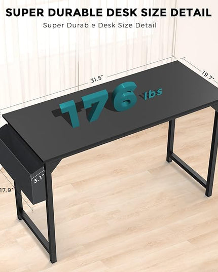 DUMOS 32 Inch Office Small Computer Desk Modern Simple Style Writing Study Work Table for Home Bedroom - Black - LeafyLoom