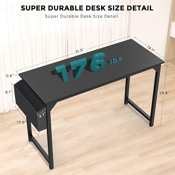 DUMOS 32 Inch Office Small Computer Desk Modern Simple Style Writing Study Work Table for Home Bedroom - Black - LeafyLoom