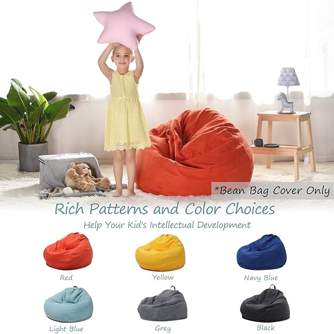 YuppieLife Kids Storage Bean Bag Cover（No Filling） Toy Organizer|Carrying Handle Sofa|Available for Kids and Teenager|Cuddle Chair|Machine Washable and Durable（27'',OrangeRed） - LeafyLoom