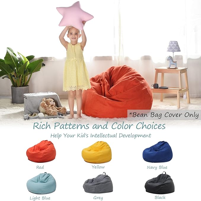YuppieLife Stuffed Animals Bean Bag Chair Cover Candy-Colored Bean Bag（Just Cover, No filling）/Extra Large Stuff 'n Sit Organization/Toy Storage Bag/Kids Toys Organizer（38'',OrangeRed） - LeafyLoom