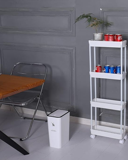 Sooyee 4 Tier Slim Storage Cart Mobile Shelving Unit Organizer Slide Out Storage Rolling Utility Cart Tower Rack for Kitchen Bathroom Laundry Narrow Places, Plastic & Stainless Steel,White - LeafyLoom