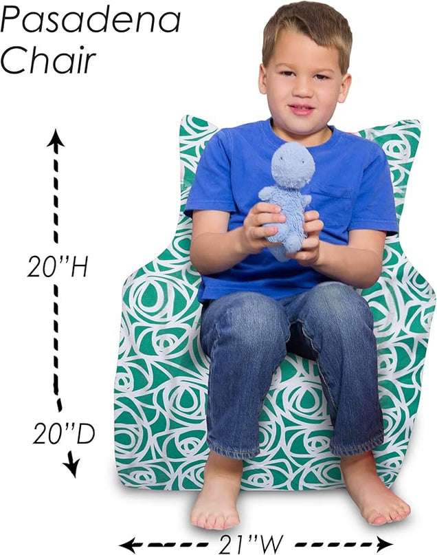 Posh Creations Structured Comfy Bean Bag Chair for Gaming, Reading, and Watching TV, Pasadena Chair, Canvas - Roses Mint - LeafyLoom