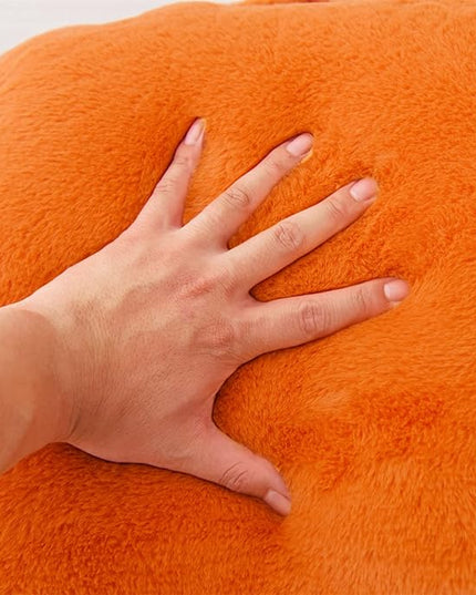 A Nice Night Faux Fur Reading Pillow Bed Wedge Large Adult Children Backrest with Arms Back Support for Sitting Up in Bed/Couch for Bedrest, Orange - LeafyLoom